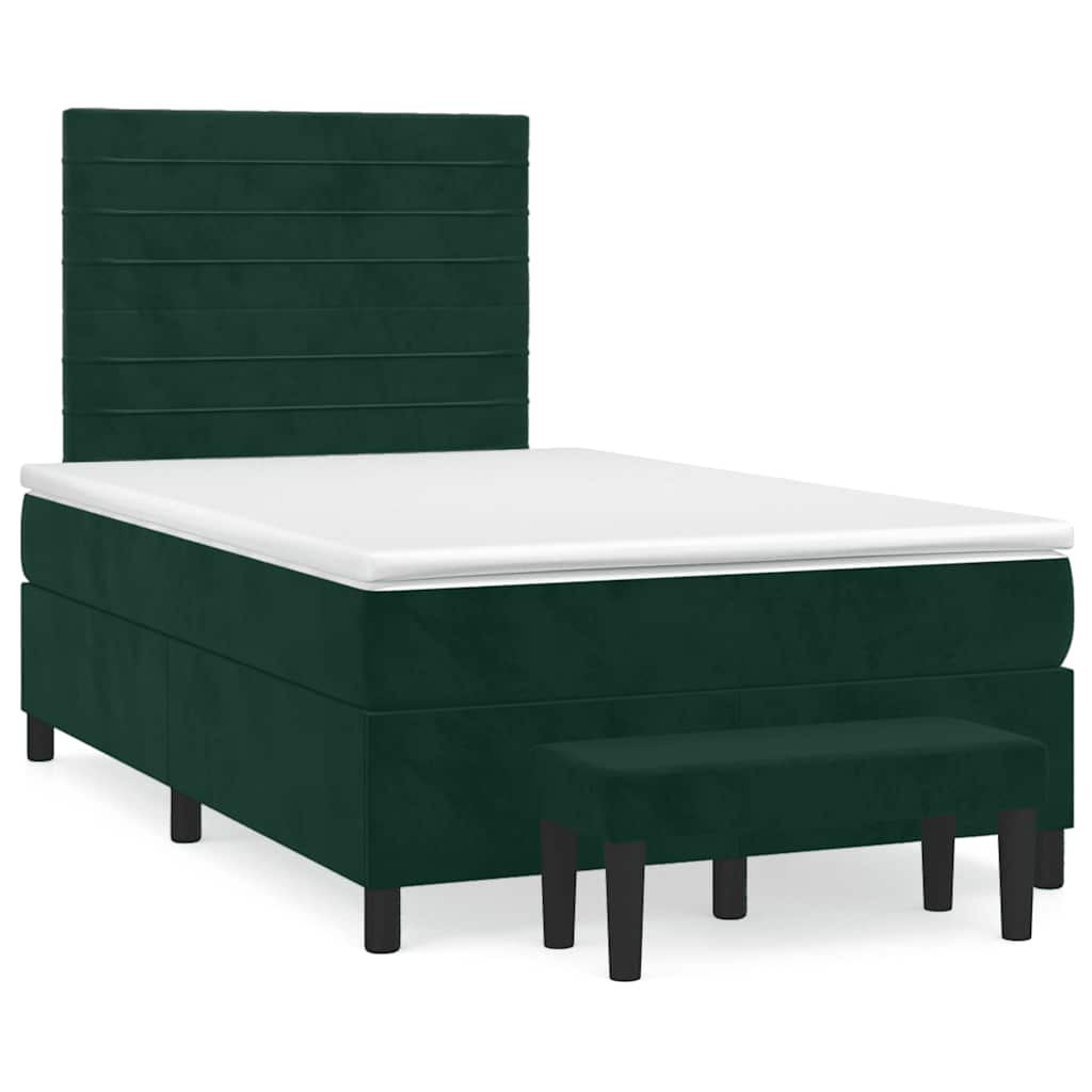 Kontinentalseng med madras og bænk 120 x 190 cm - mørkegrøn velour