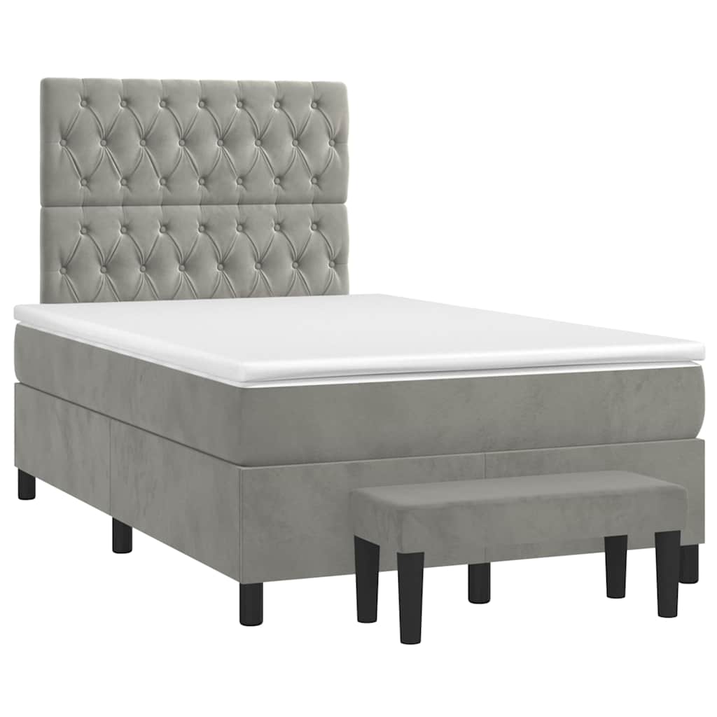 vidaXL Boxspring met matras fluweel lichtgrijs 120x190 cm grijs, foto 3