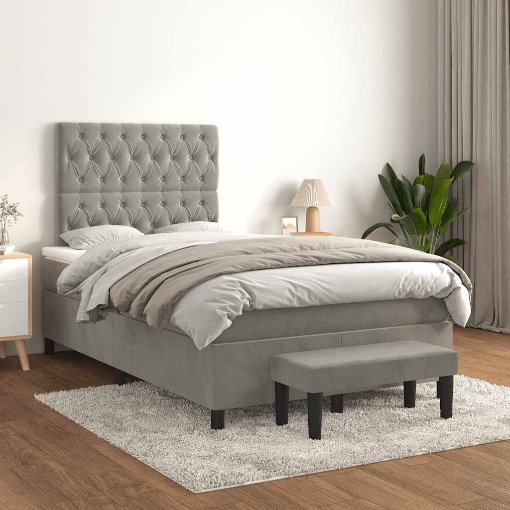 Thumbnail - vidaXL Boxspringbett mit Matratze Hellgrau 120x190 cm Samt