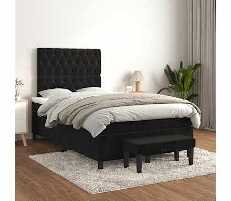 vidaXL Box spring postelja z vzmetnico črna 120x190 cm žamet