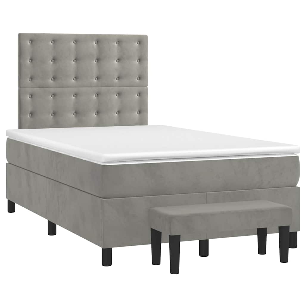 vidaXL Boxspring met matras fluweel lichtgrijs 120x190 cm grijs, foto 3