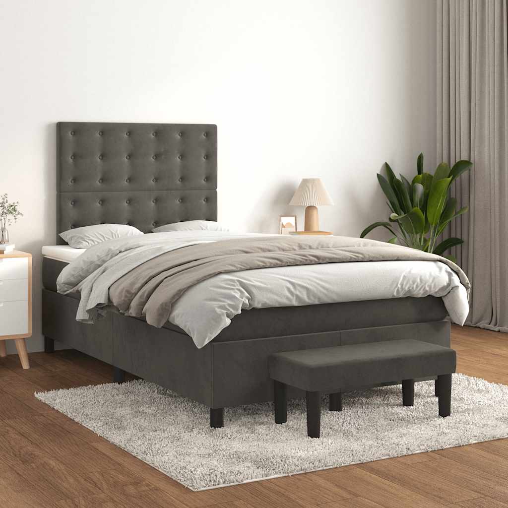 vidaXL Boxspring met matras fluweel donkergrijs 120x190 cm grijs, foto 2