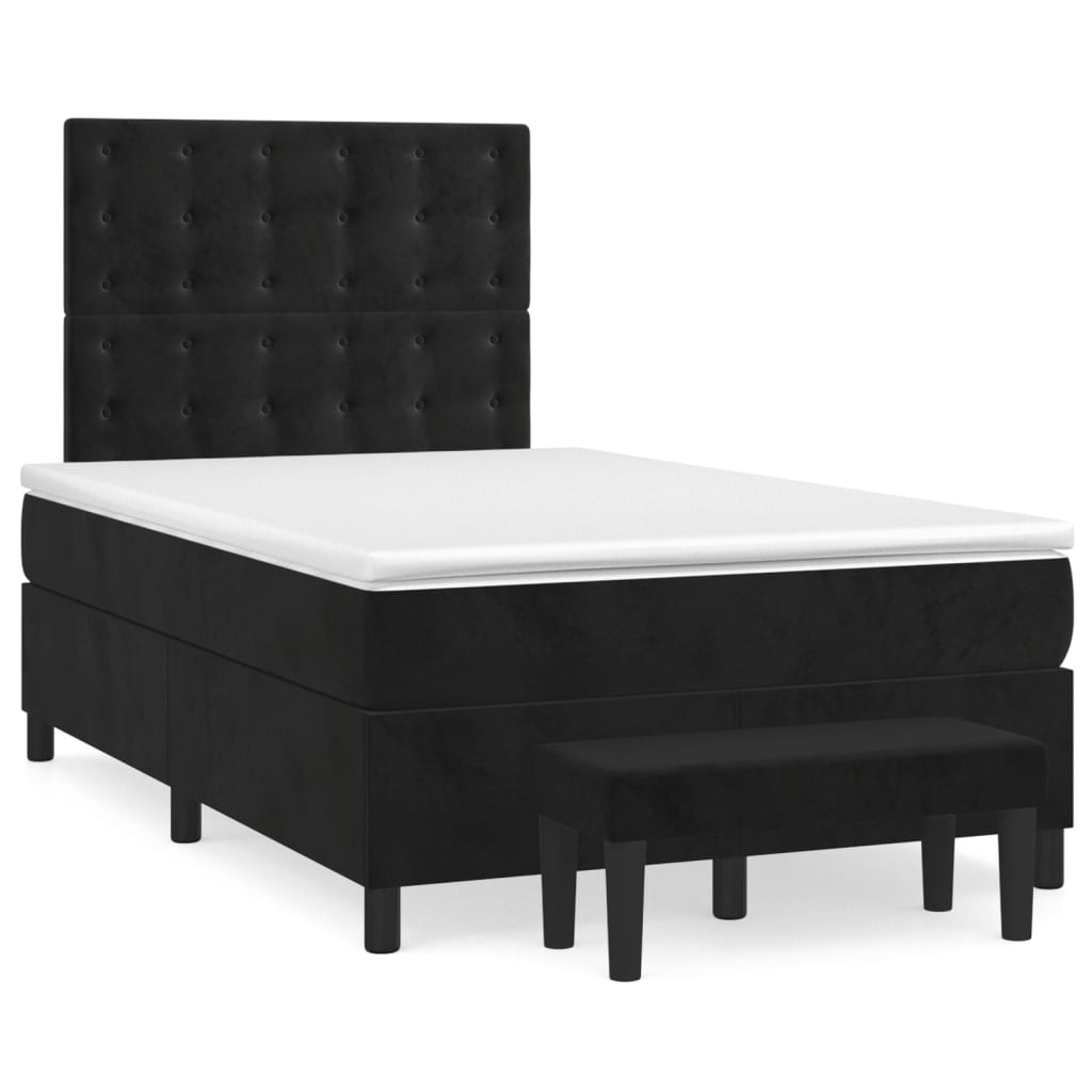 Kontinentalseng med madras og bænk 120 x 190 cm - sort velour