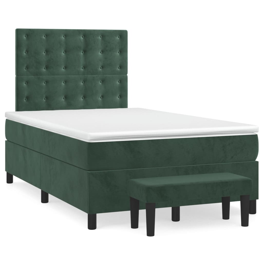 vidaXL Pat box spring cu saltea, verde închis, 120x190 cm, catifea