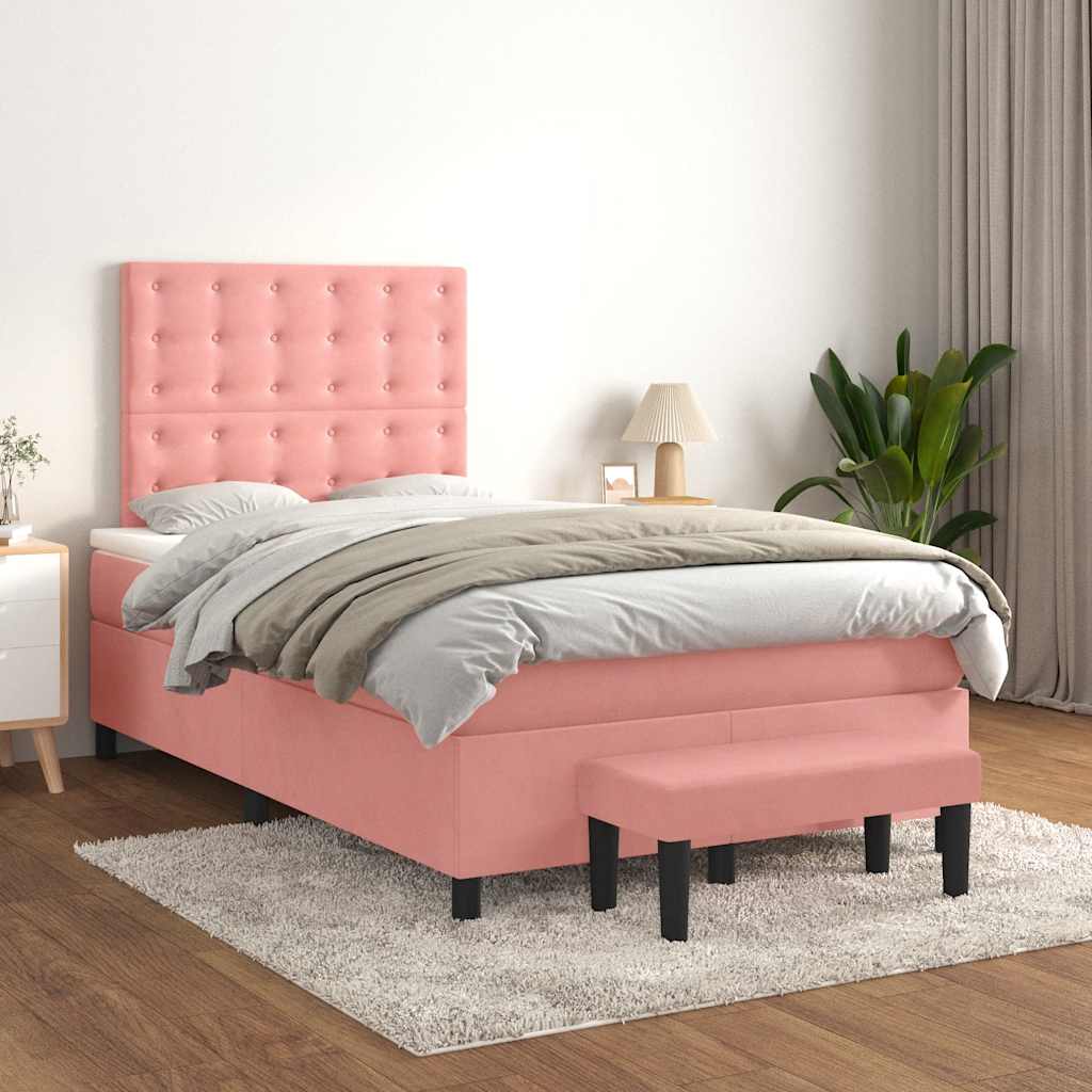 vidaXL Boxspring met matras fluweel roze 120x190 cm, foto 2