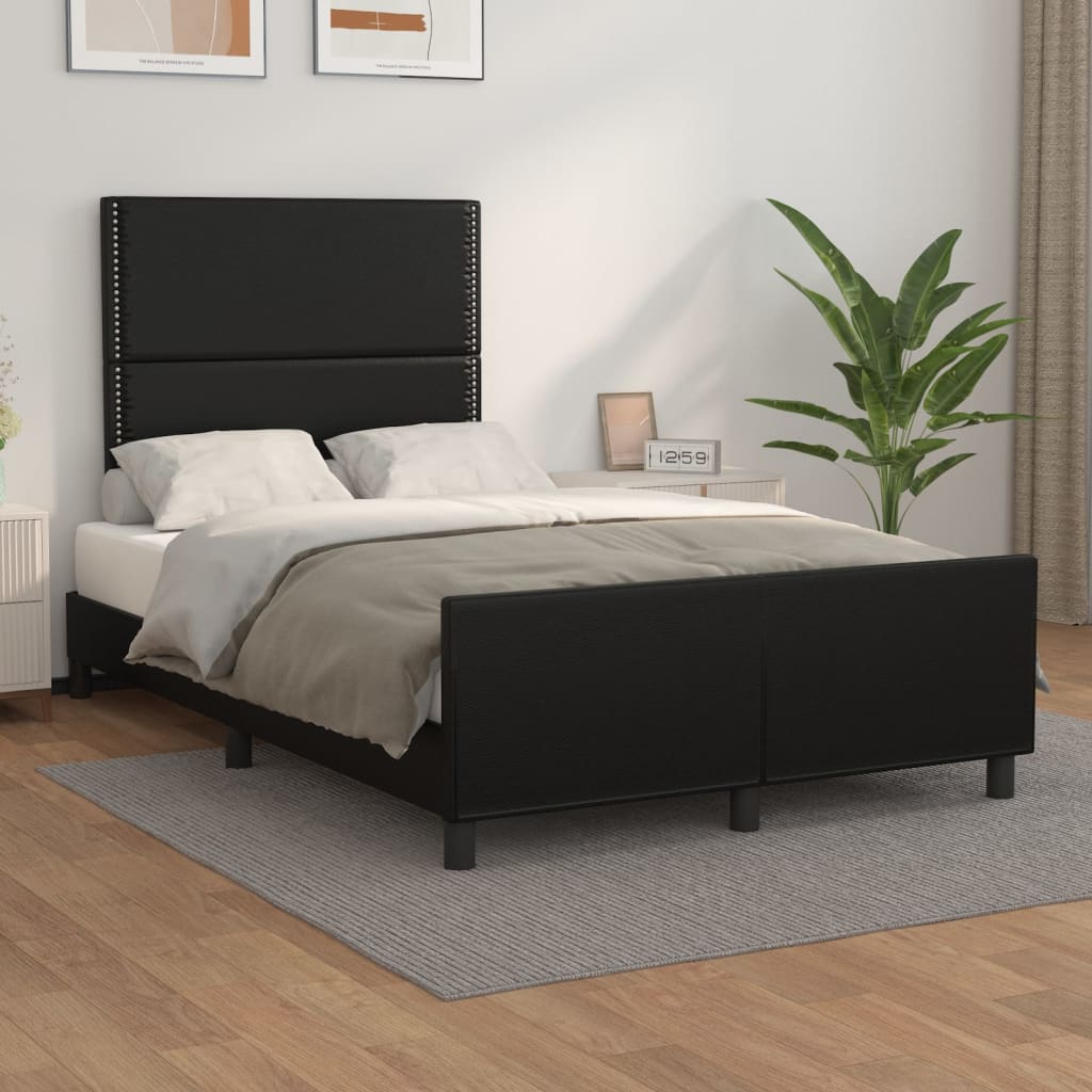 Sengeramme 120x190 cm i sort kunstlæder - enkeltseng med justerbart hovedgærde