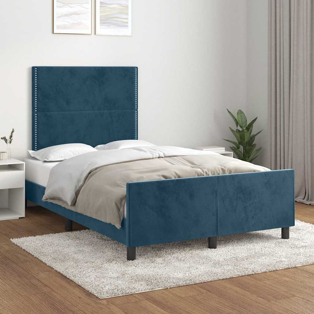 Sengeramme Uden Madras Fløjl Mørkeblå - Ensfarvet med søm / 120 x 190 cm