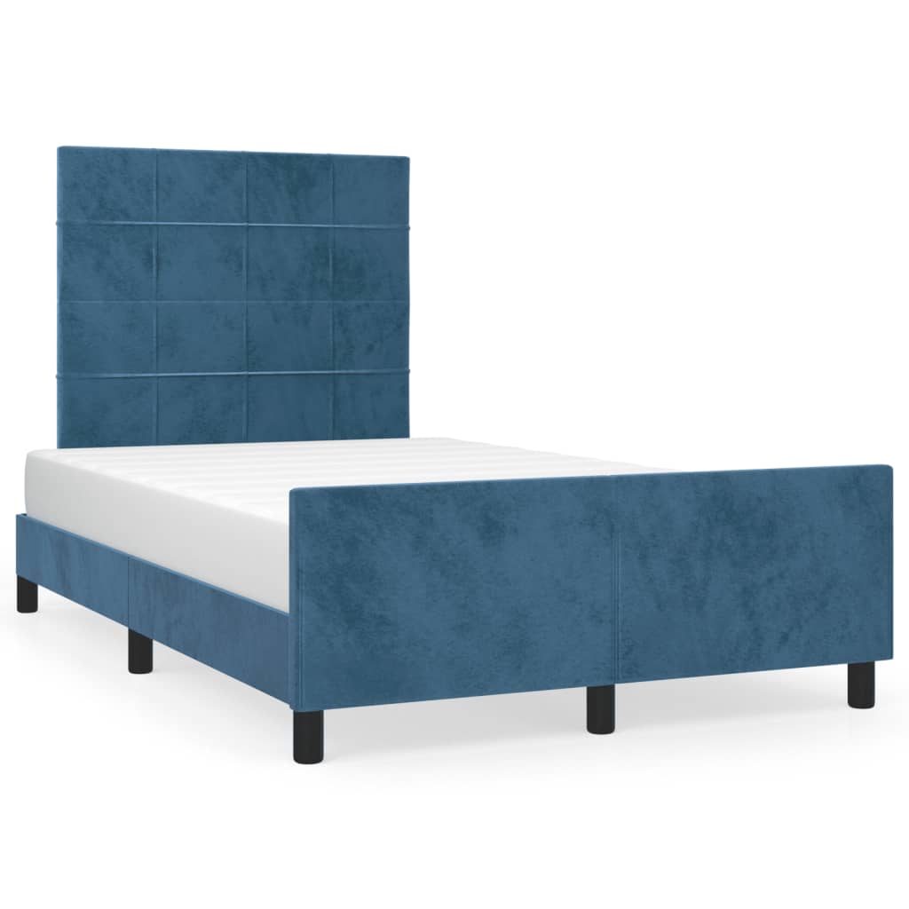 vidaXL Cadru de pat cu tăblie, albastru închis, 120x190 cm, catifea