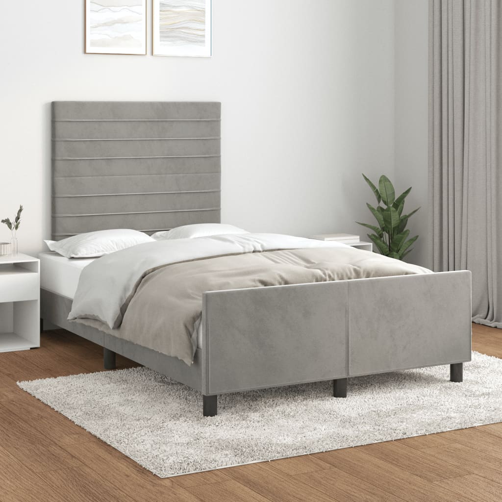 Sengeramme Uden Madras Fløjl Lysegrå - vandrette striber / 120 x 190 cm