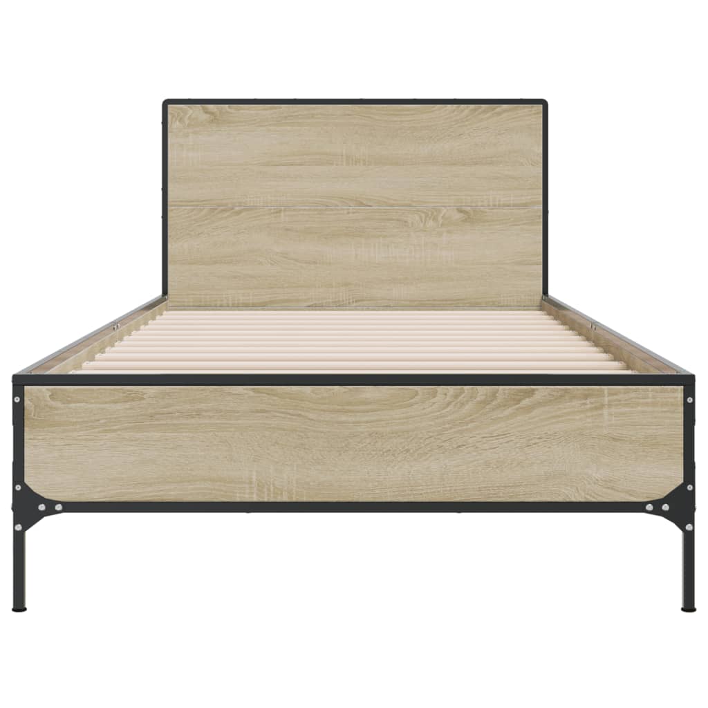 vidaXL Bedframe bewerkt hout en metaal sonoma eikenkleurig 90x200 cm, foto 4