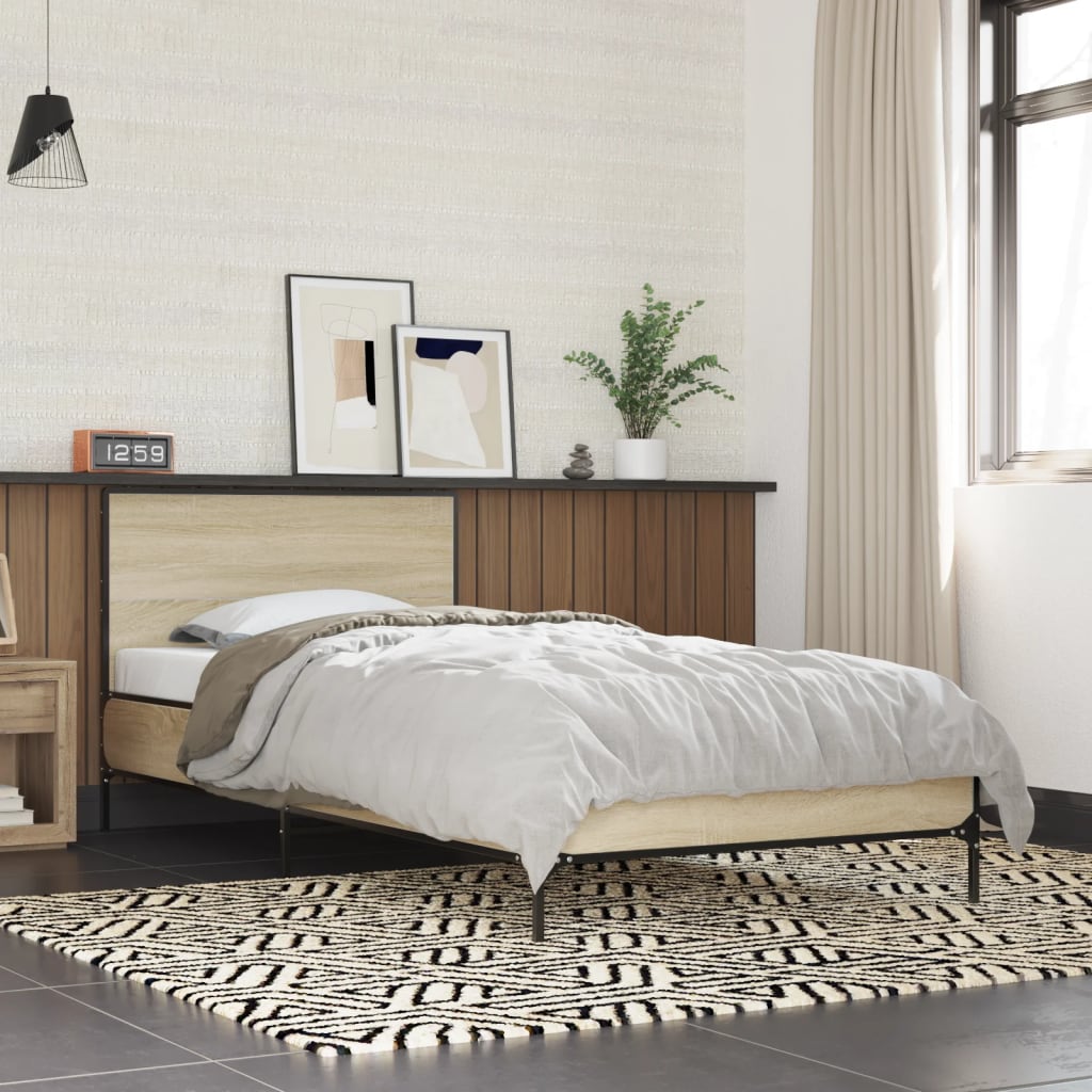 vidaXL sengeramme 90x200 cm konstrueret træ og metal sonoma-eg