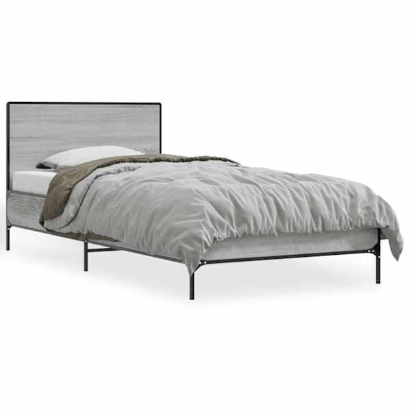 vidaXL voodiraam, hall Sonoma tamm, 90 x 200 cm, tehispuit ja metall