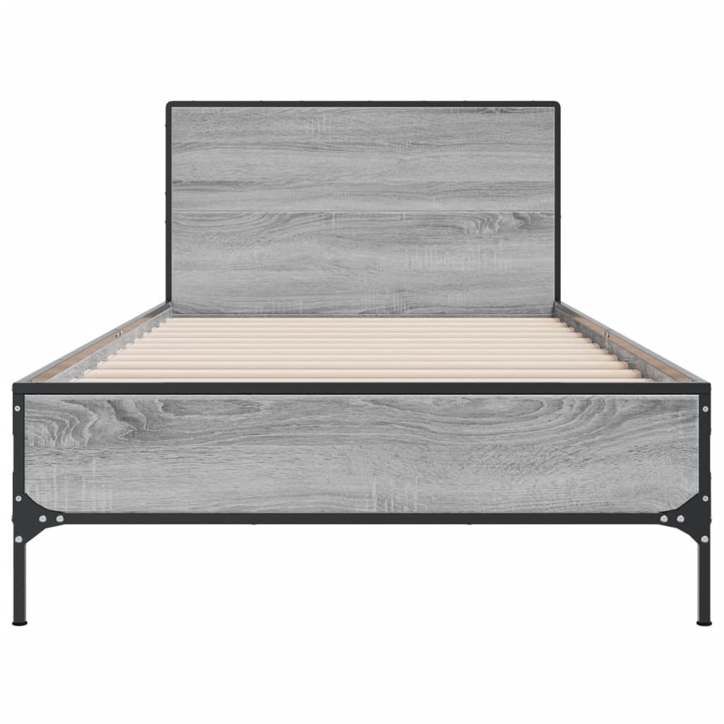vidaXL Bedframe bewerkt hout en metaal grijs sonoma eiken 90x200 cm, foto 4