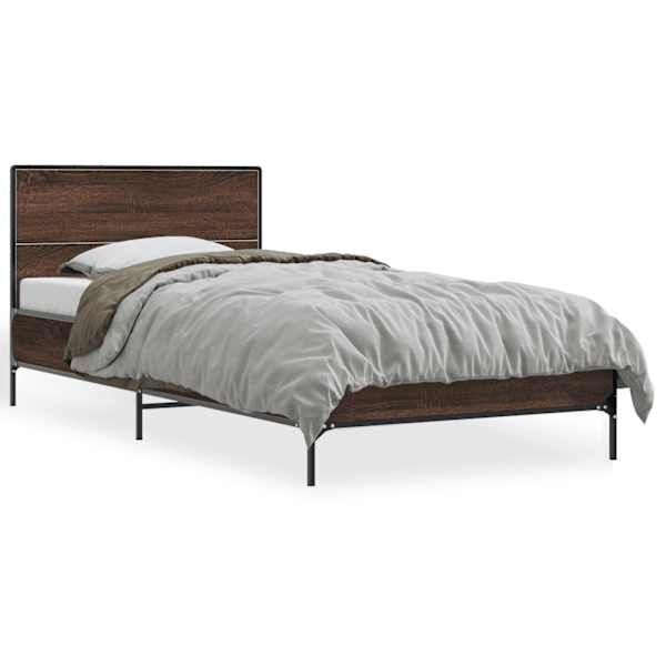 vidaXL voodiraam, pruun tamm, 90 x 200 cm, tehispuit ja metall