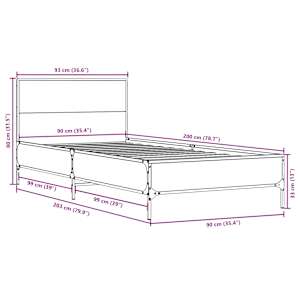 Rám postele hnědý dub 90 x 200 cm kompozitní dřevo a kov - obrázek 9