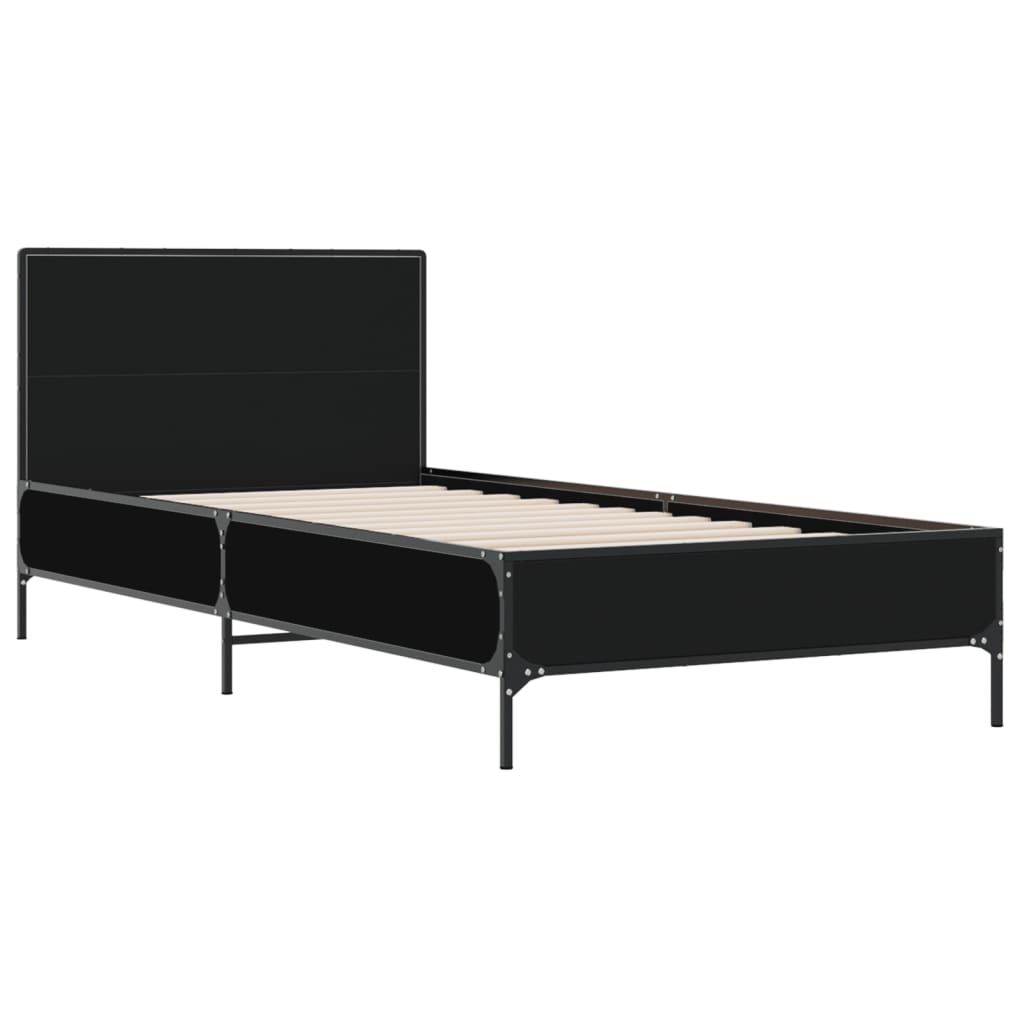 vidaXL Bedframe bewerkt hout en metaal zwart 100x200 cm afbeelding