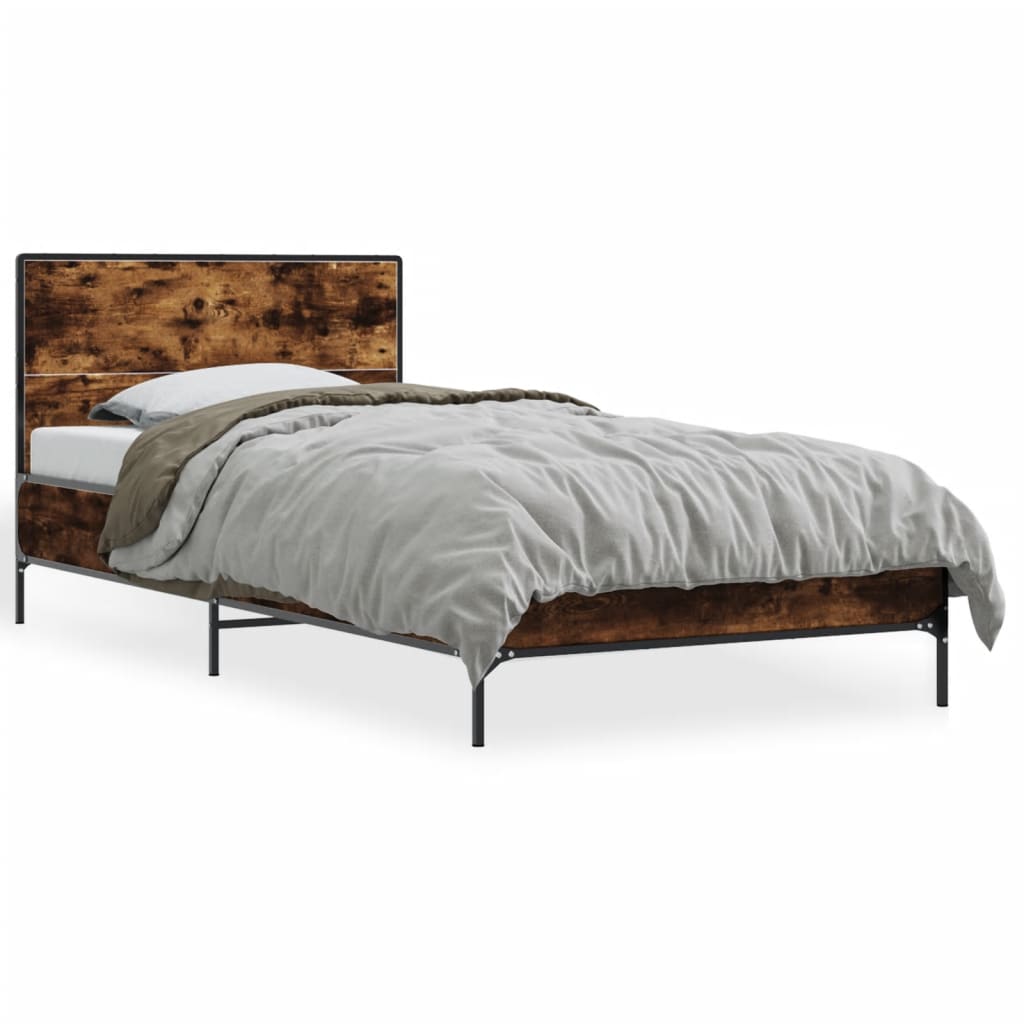 vidaXL Cadru de pat, stejar fumuriu 100x200 cm lemn prelucrat și metal