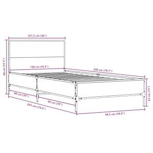 Rám postele šedý sonoma 100 x 200 cm kompozitní dřevo a kov - obrázek 9