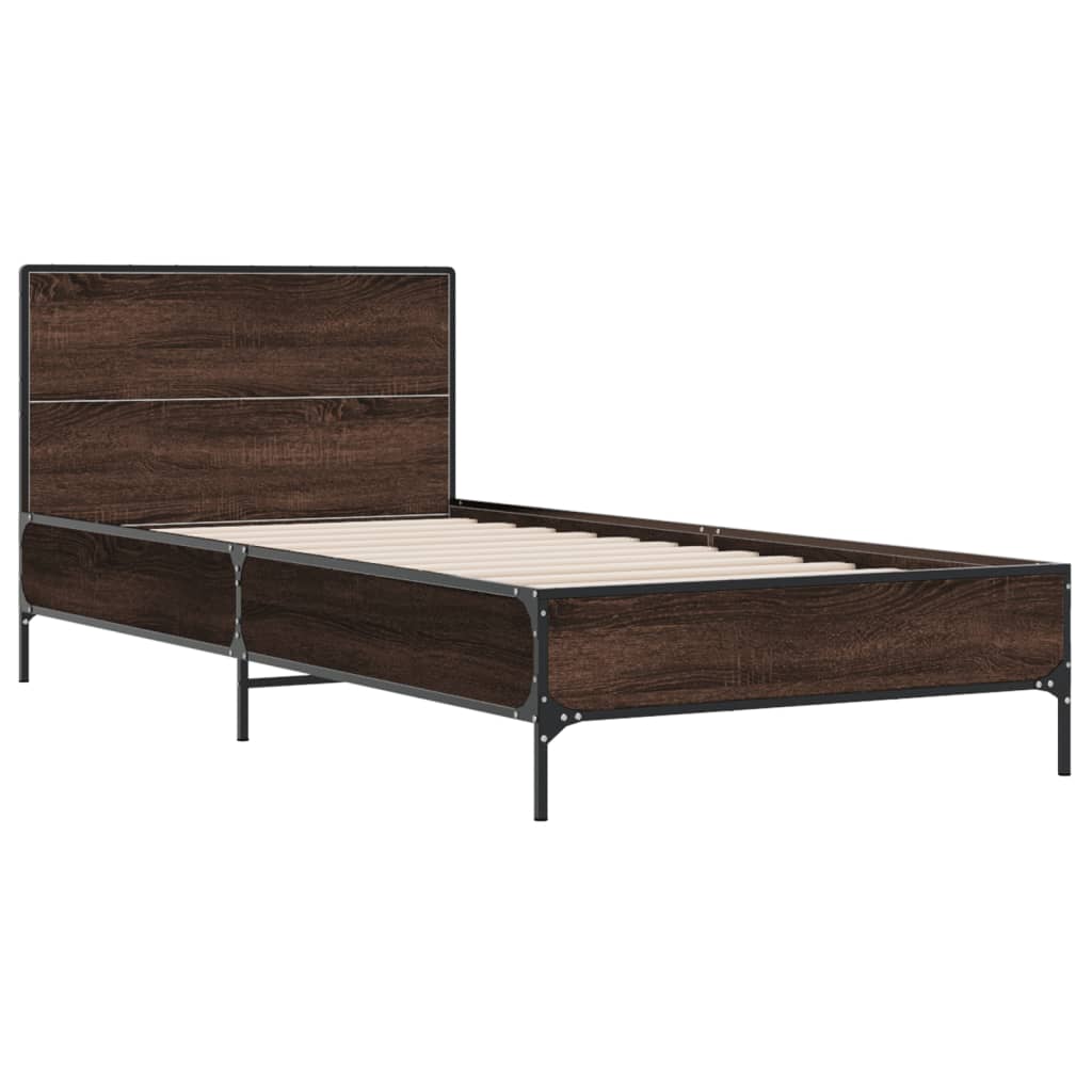 vidaXL Bedframe bewerkt hout en metaal bruin eikenkleurig 100x200 cm afbeelding