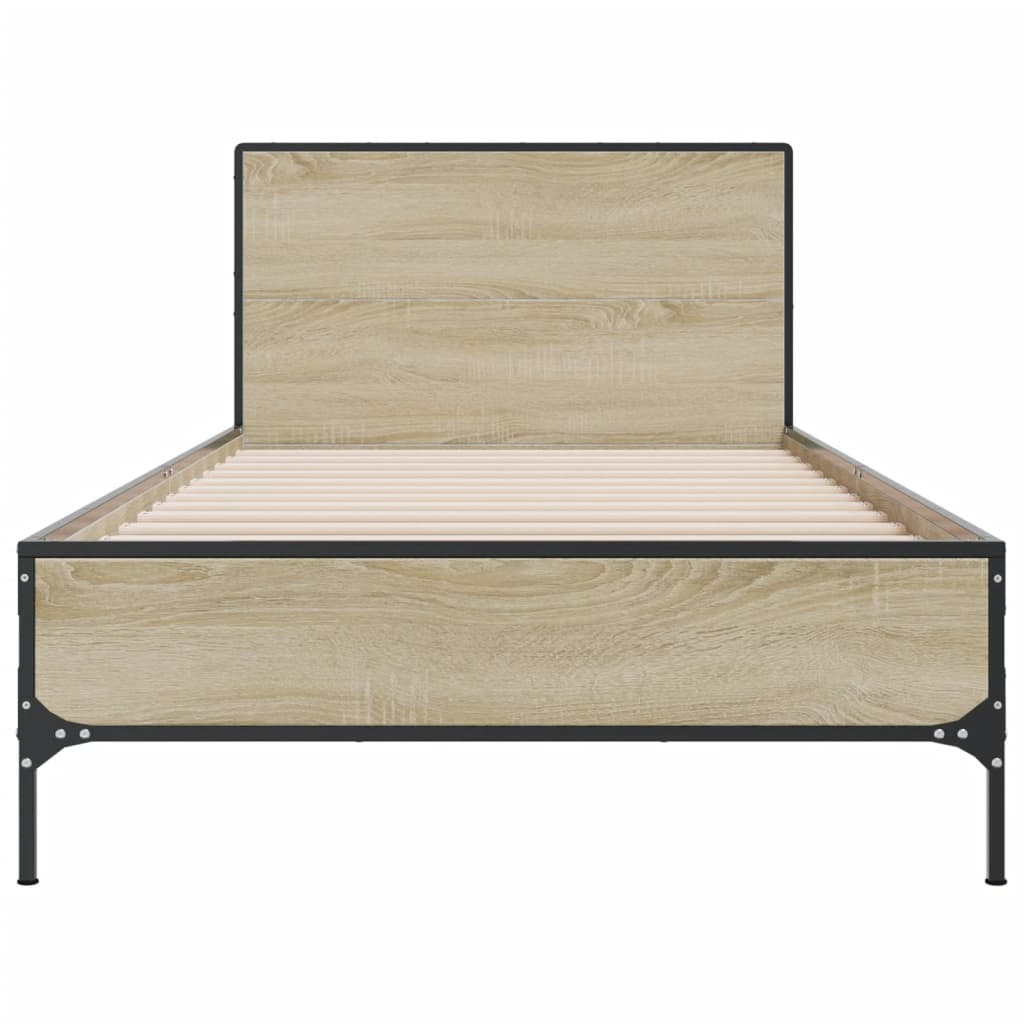 vidaXL Bedframe bewerkt hout en metaal sonoma eikenkleurig 75x190 cm, foto 4