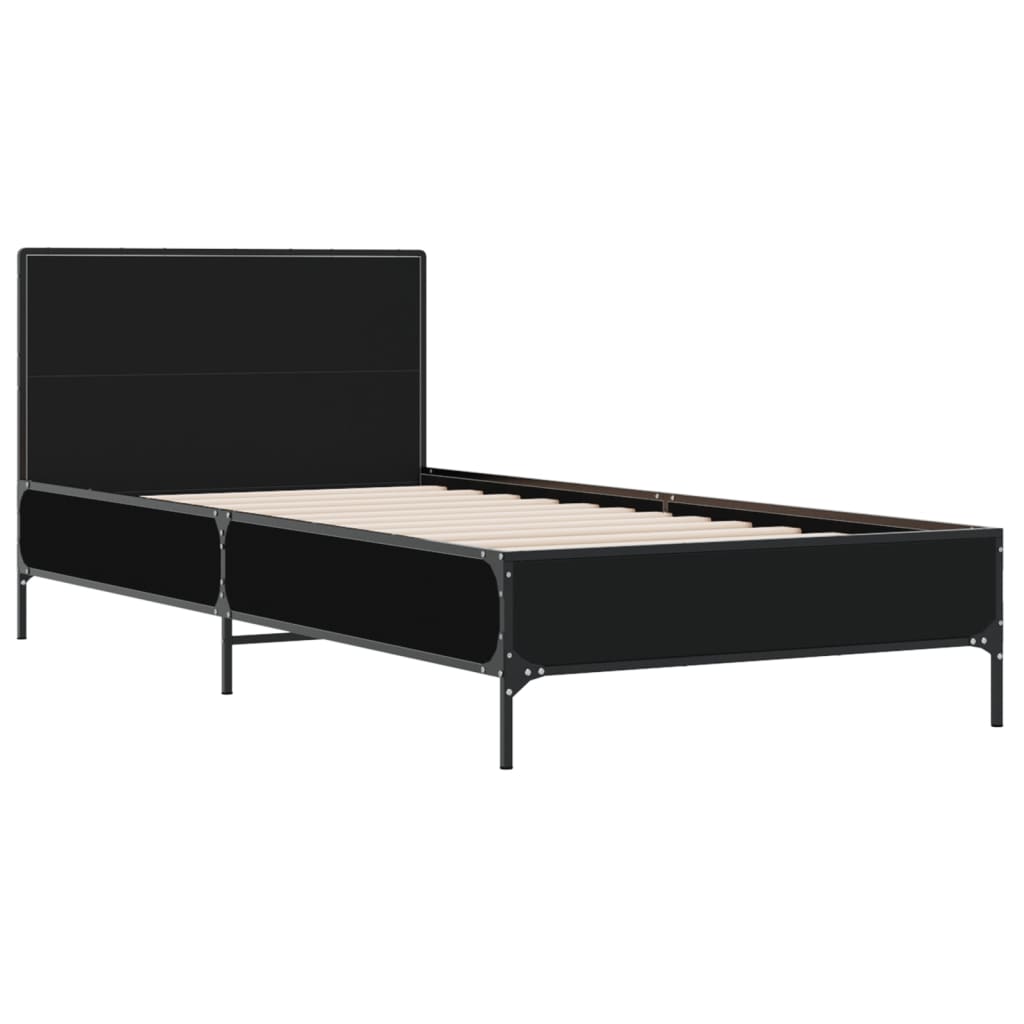 vidaXL Bedframe bewerkt hout en metaal zwart 90x190 cm afbeelding