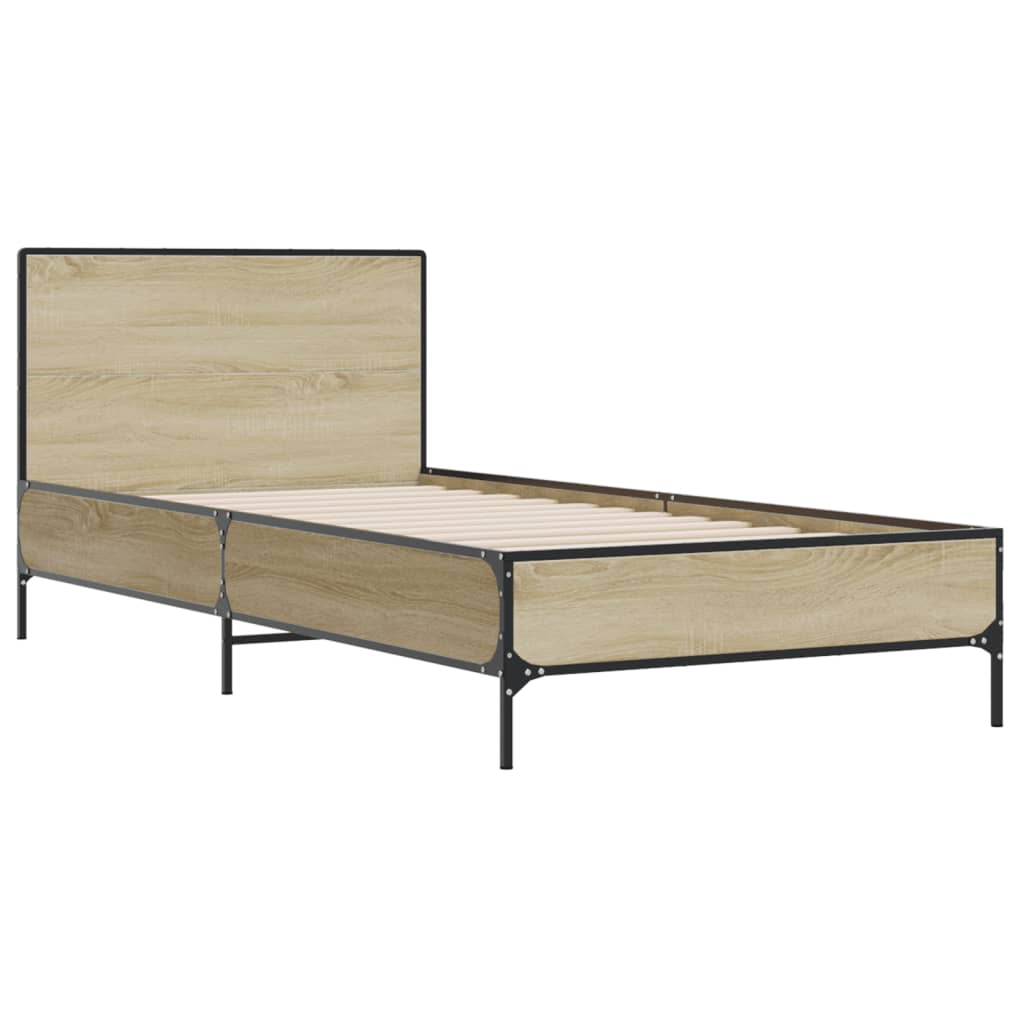 vidaXL Bedframe bewerkt hout en metaal sonoma eikenkleurig 90x190 cm afbeelding