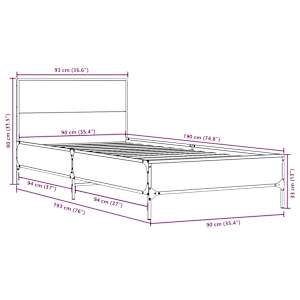 Rám postele kouřový dub 90 x 190 cm kompozitní dřevo a kov - obrázek 9