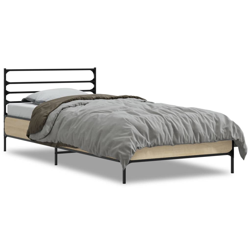 E-shop vidaXL Posteľný rám dub sonoma 90x200 cm kompozitné drevo a kov