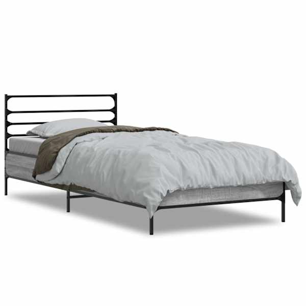 vidaXL voodiraam, hall Sonoma tamm, 90 x 200 cm, tehispuit ja metall
