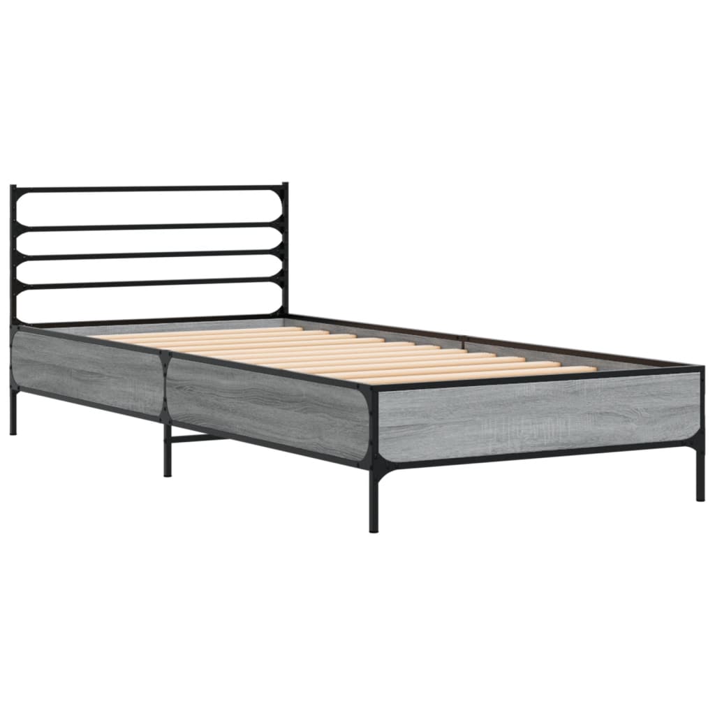vidaXL Bedframe bewerkt hout en metaal grijs sonoma eiken 90x200 cm afbeelding