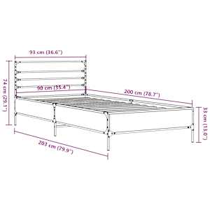 Rám postele hnědý dub 90 x 200 cm kompozitní dřevo a kov - obrázek 9