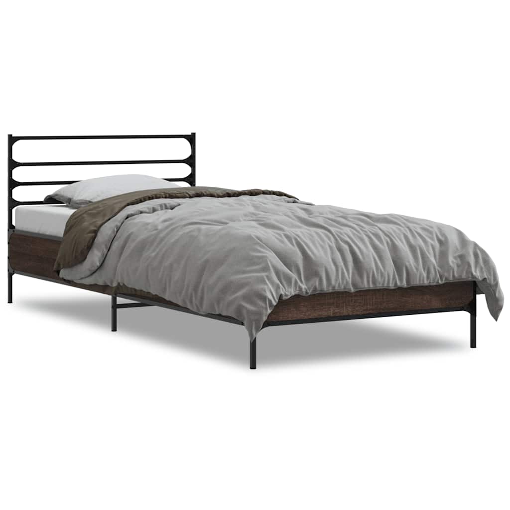 vidaXL Rám postele hnědý dub 100 x 200 cm kompozitní dřevo a kov