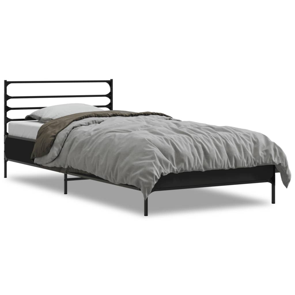 vidaXL Bedframe bewerkt hout en metaal zwart 75x190 cm, foto 3