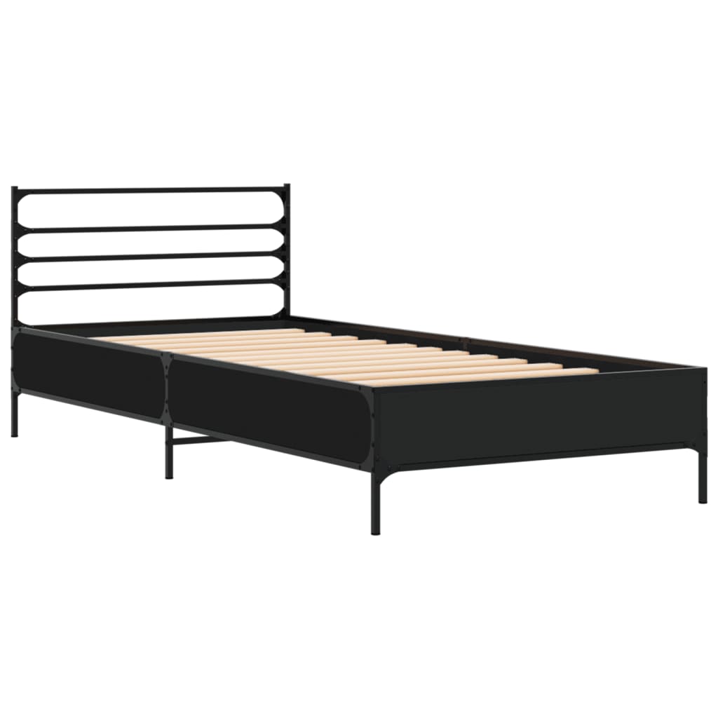 vidaXL Bedframe bewerkt hout en metaal zwart 75x190 cm, foto 2
