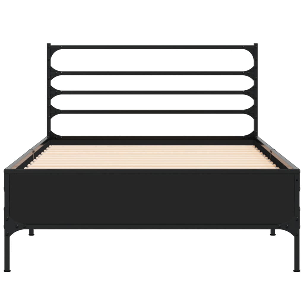 vidaXL Bedframe bewerkt hout en metaal zwart 75x190 cm, foto 4