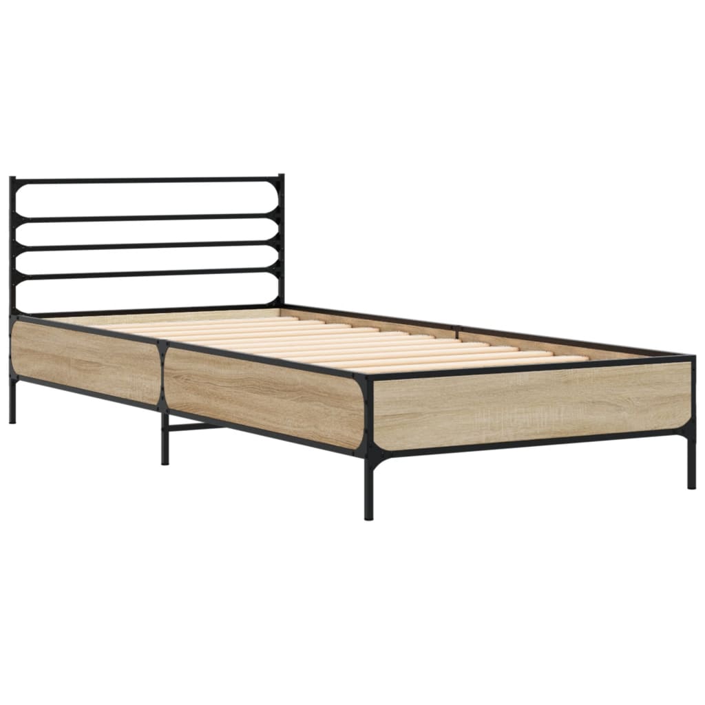 vidaXL Bedframe bewerkt hout en metaal sonoma eikenkleurig 90x190 cm afbeelding