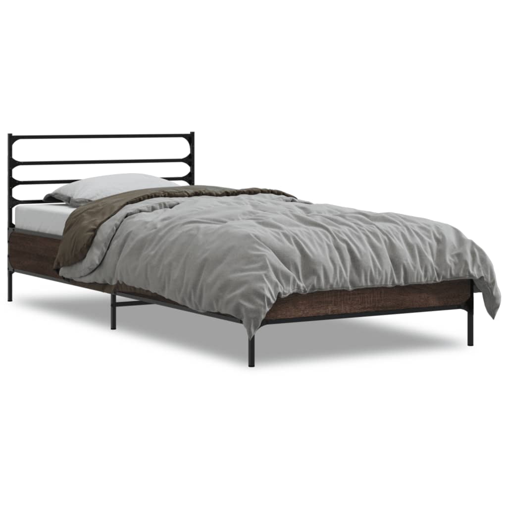 vidaXL Rám postele hnědý dub 90 x 190 cm kompozitní dřevo a kov