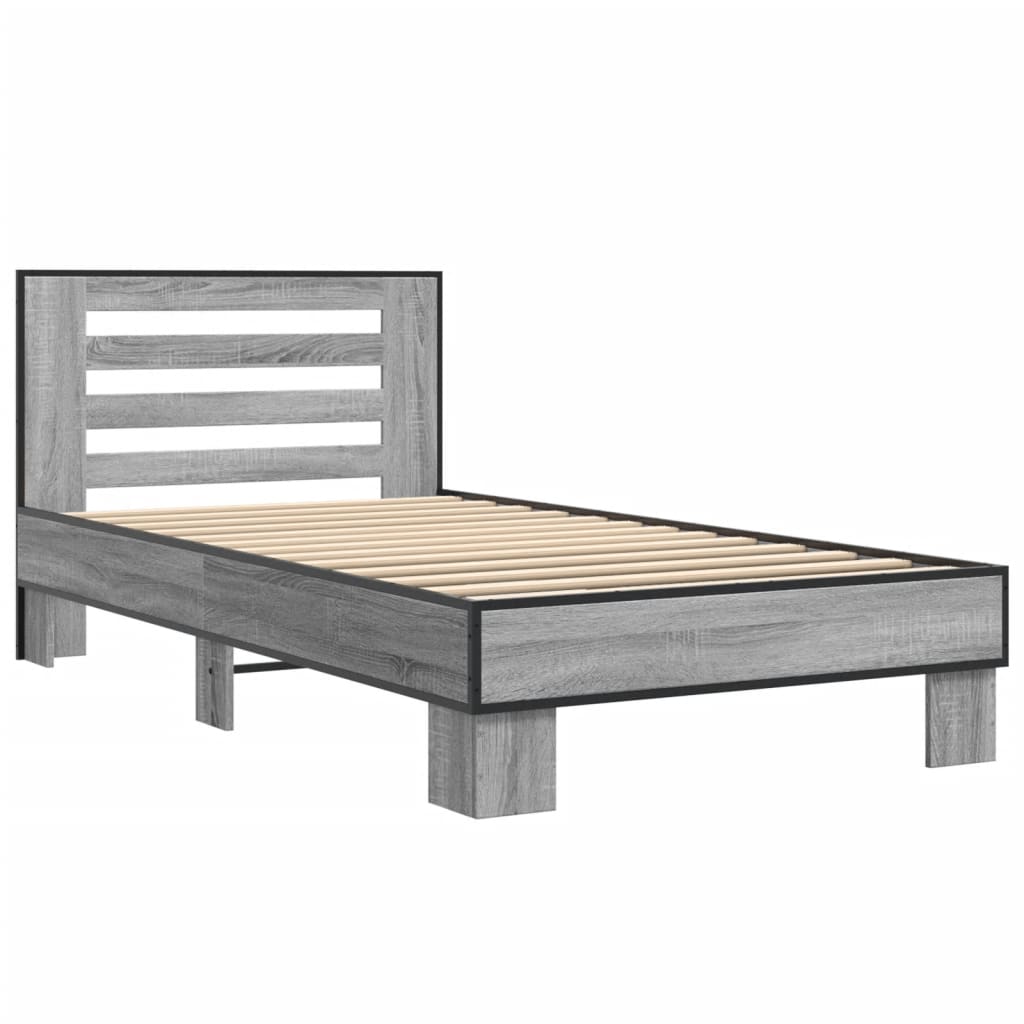 vidaXL Bedframe bewerkt hout en metaal grijs sonoma eiken 100x200 cm afbeelding