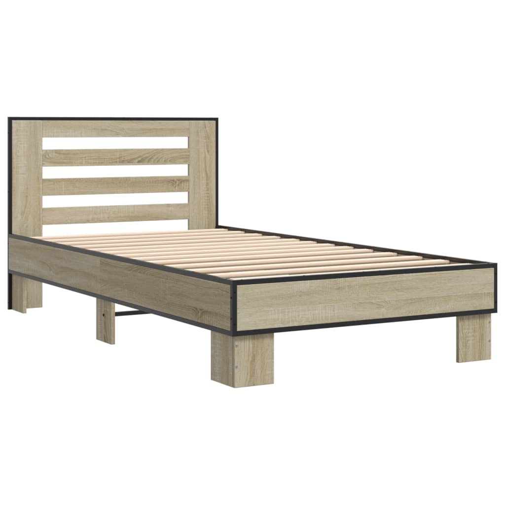vidaXL Bedframe bewerkt hout en metaal sonoma eikenkleurig 90x200 cm afbeelding