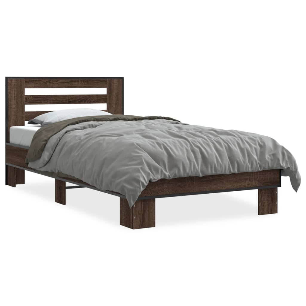 vidaXL Cadru de pat, stejar maro, 75x190 cm, lemn prelucrat și metal