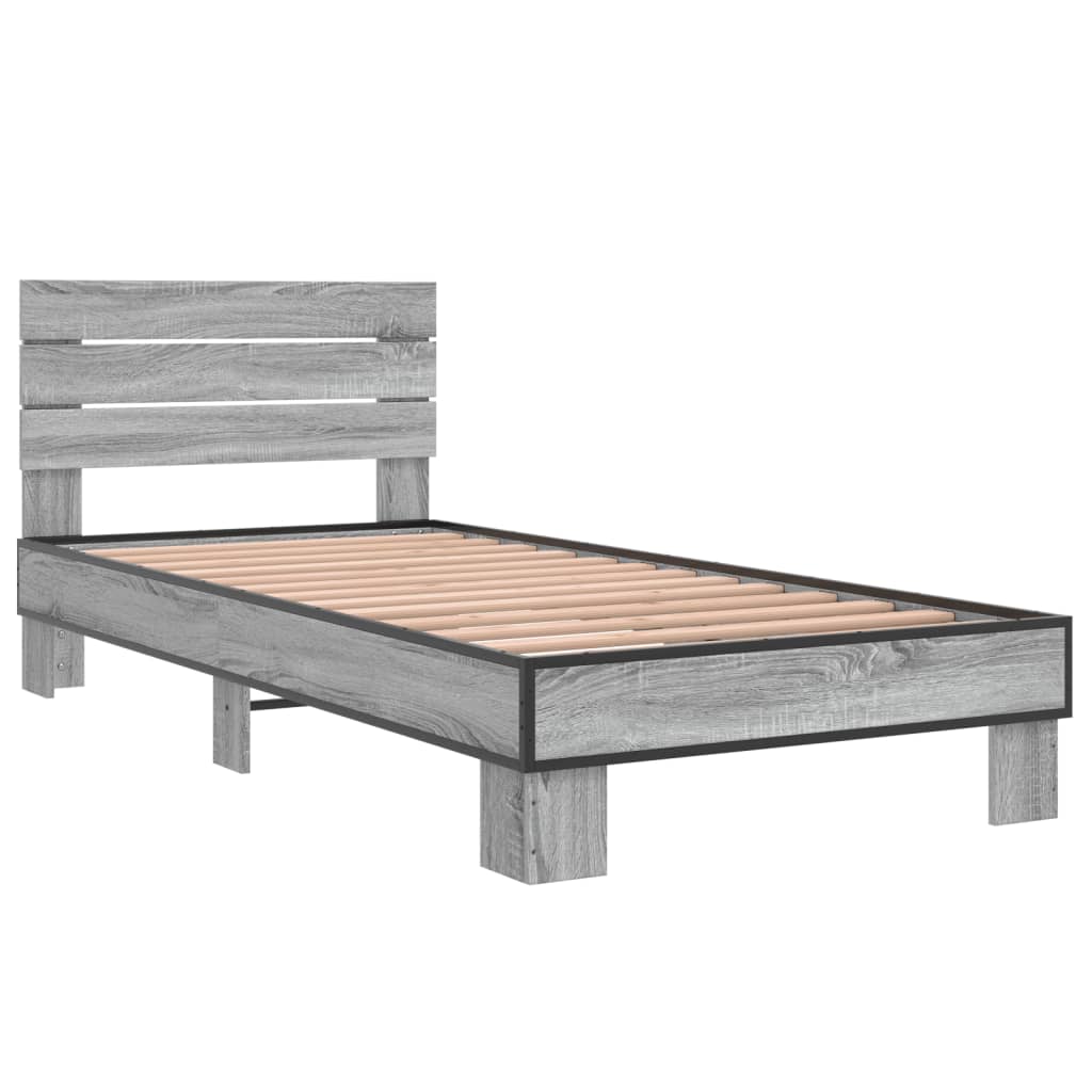 vidaXL Bedframe bewerkt hout en metaal grijs sonoma eiken 100x200 cm afbeelding