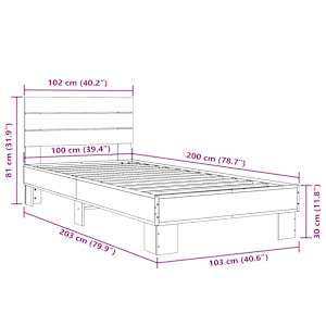 Rám postele hnědý dub 100 x 200 cm kompozitní dřevo a kov - obrázek 9