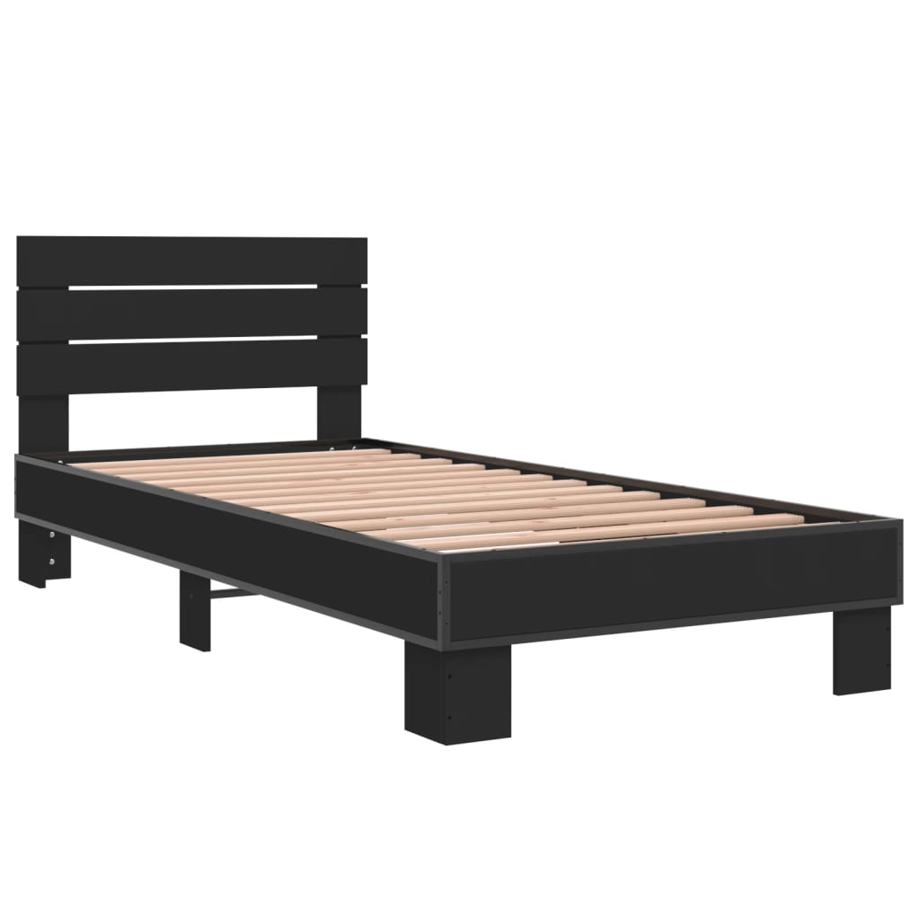 vidaXL Bedframe bewerkt hout en metaal zwart 90x200 cm afbeelding