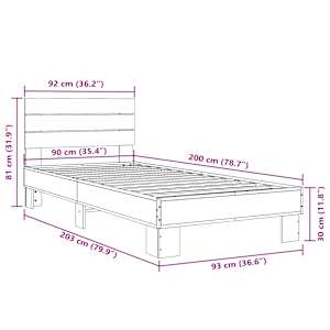 Rám postele dub sonoma 90 x 200 cm kompozitní dřevo a kov - obrázek 9