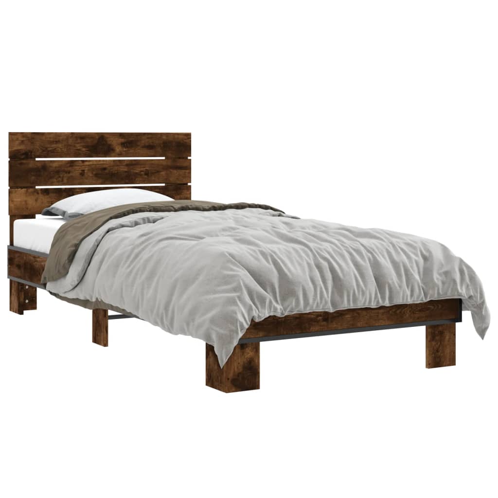 vidaXL Rám postele kouřový dub 90 x 200 cm kompozitní dřevo a kov