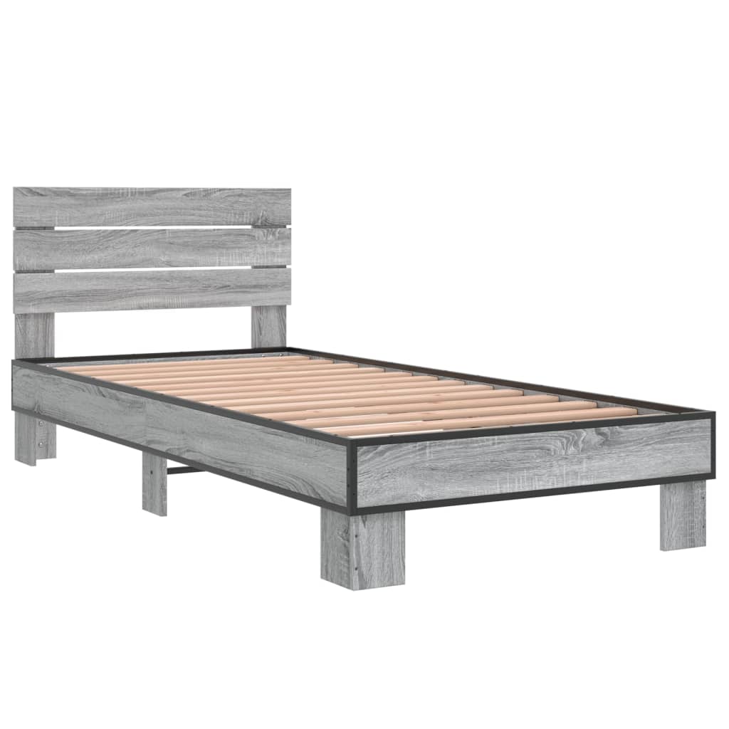 vidaXL Bedframe bewerkt hout en metaal grijs sonoma eiken 90x200 cm afbeelding