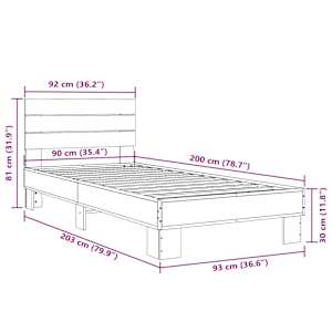 Rám postele hnědý dub 90 x 200 cm kompozitní dřevo a kov - obrázek 9