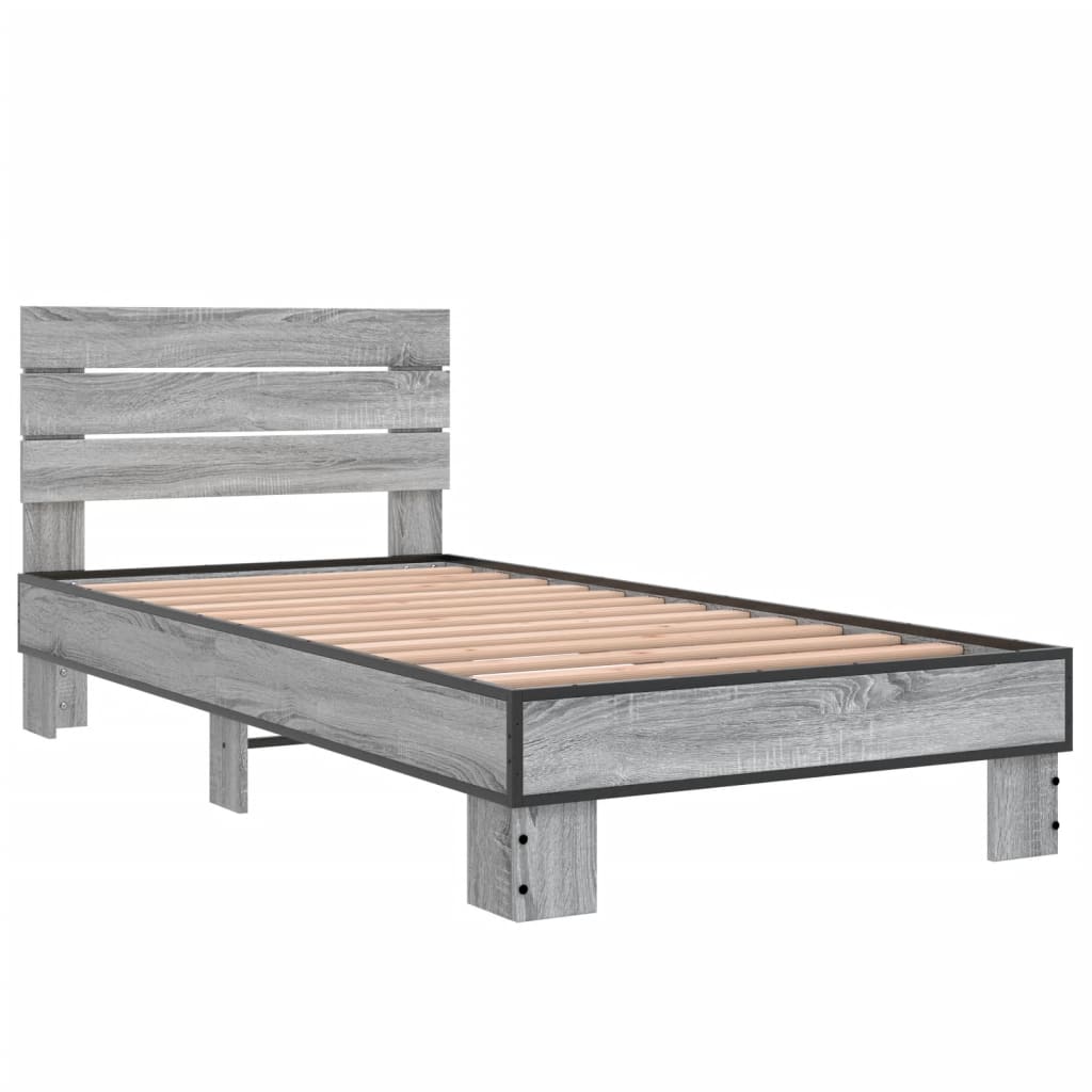 vidaXL Bedframe bewerkt hout en metaal grijs sonoma eiken 75x190 cm afbeelding