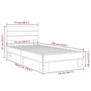Rám postele šedý sonoma 75 x 190 cm kompozitní dřevo a kov - obrázek 9