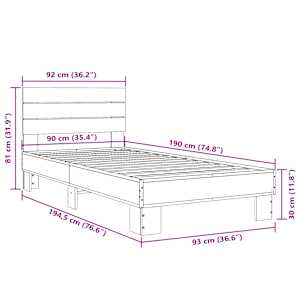Rám postele dub sonoma 90 x 190 cm kompozitní dřevo a kov - obrázek 9